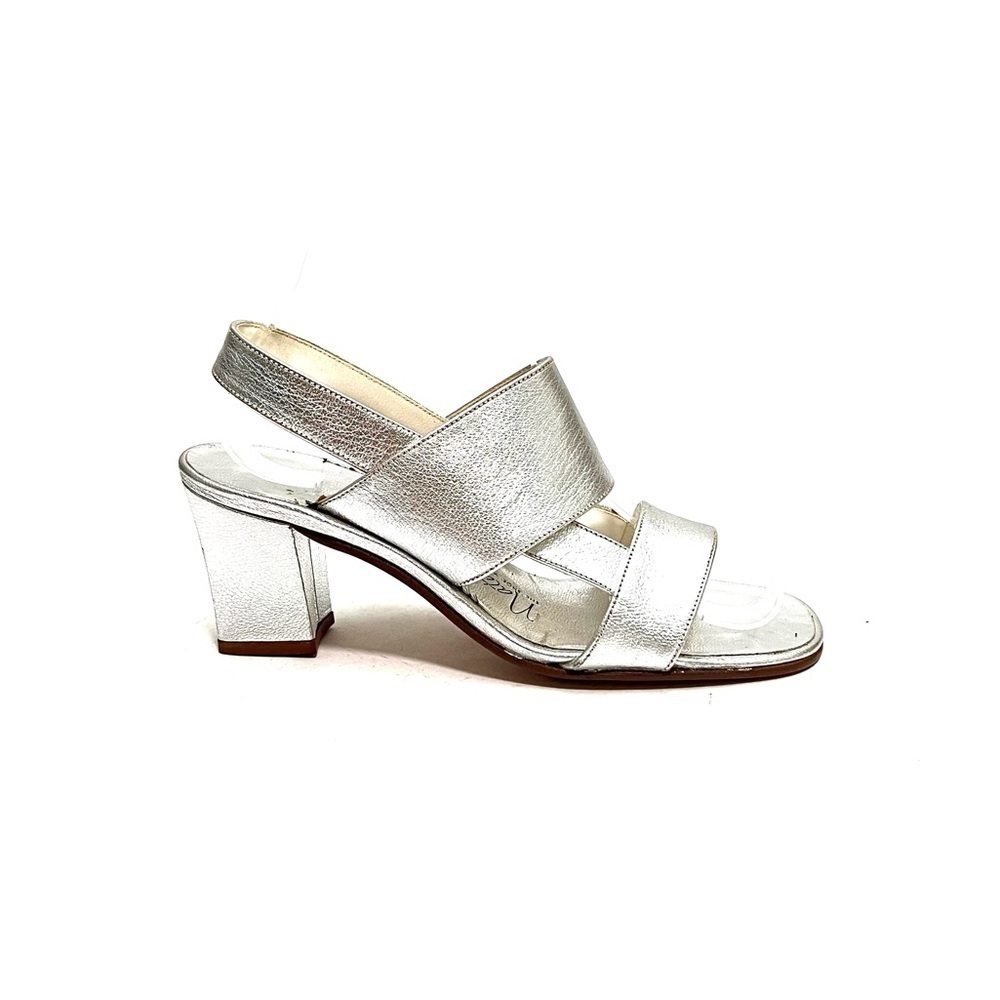 Vintage 1960s metallic silver vegan leather strappy slingback formal heels
